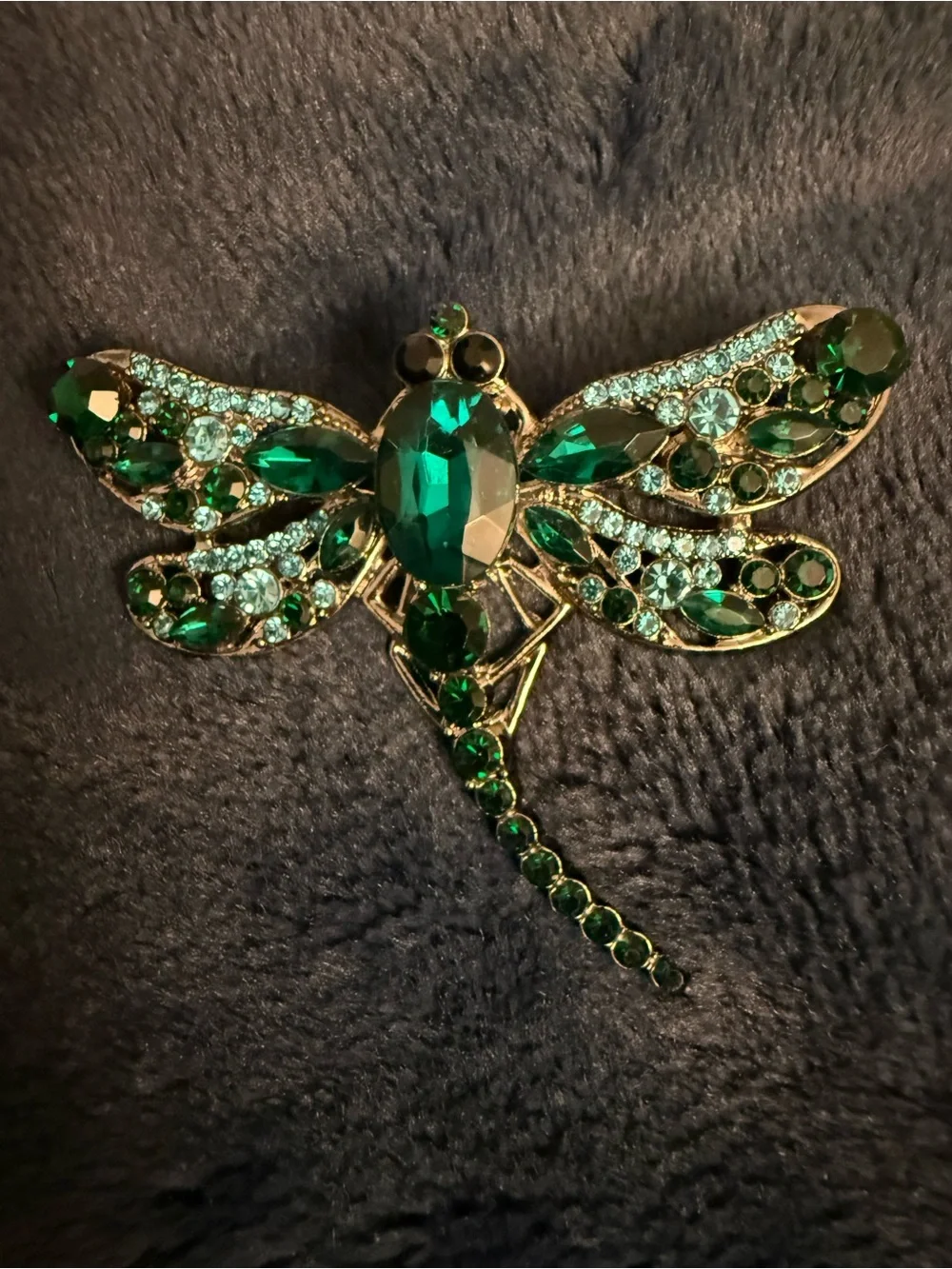 Brooch Elegant Emerald Gold Dragonfly Crystal Accent #12